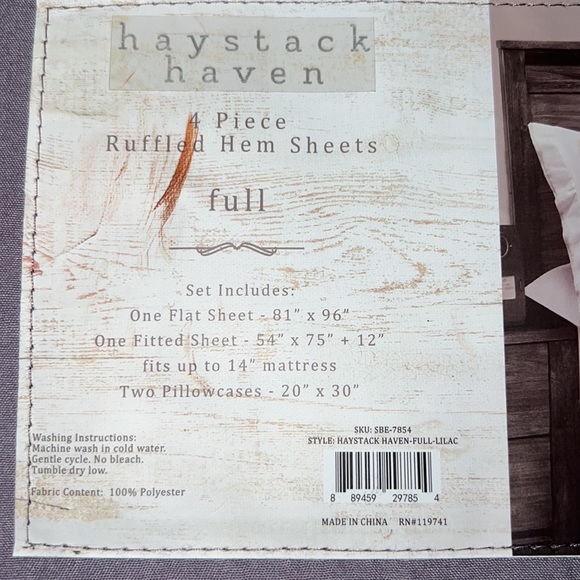 Ruffled Sheets Full Size | Haystack Haven | Lavender color | 4 piece set - Picture 4 of 5